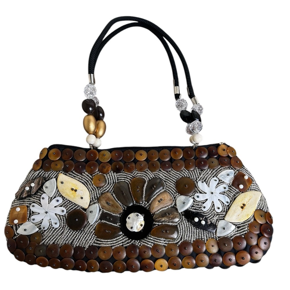 Wood Bead Shell Shoulder Bag